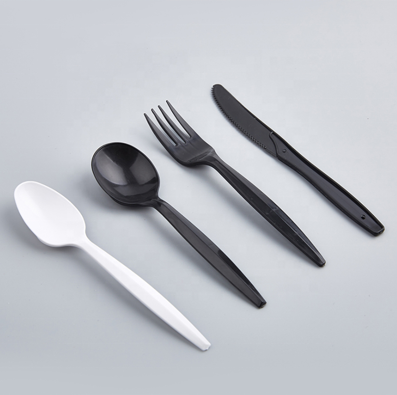 4PCS Tableware Plastic Fork Knife Spoon Napkins Sets Clear Color Plastic Tableware 