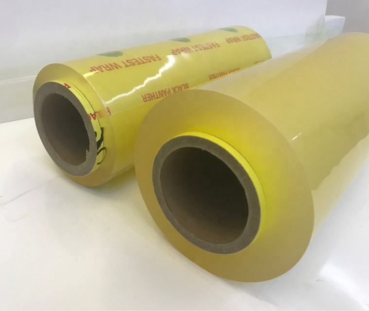 10-15Mic 30-50Cm Width Jumbo Roll Oem Odm Foodgrade Pvc Cling Film Wrap Stretch Film Food Fresh Film For Meat Packing