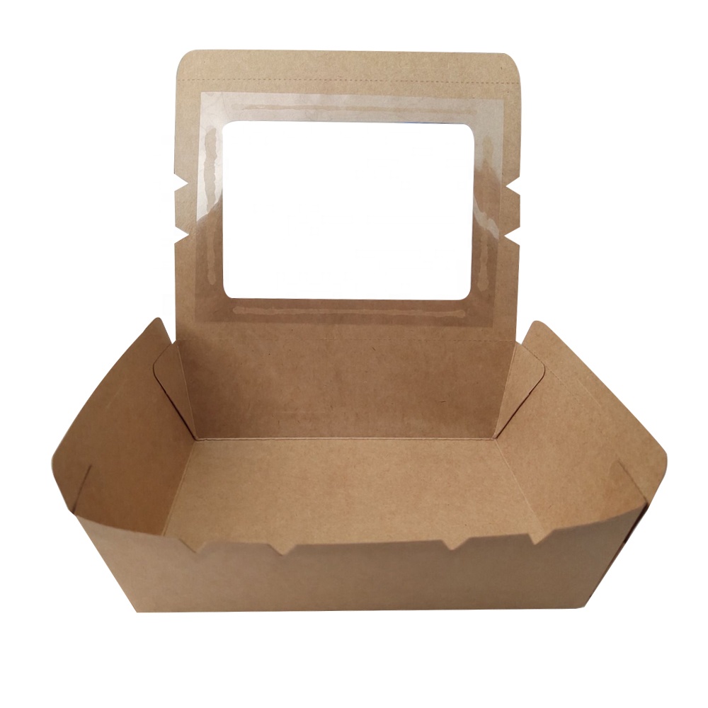 Disposable take out salad box food packaging cardboard boxes with window
