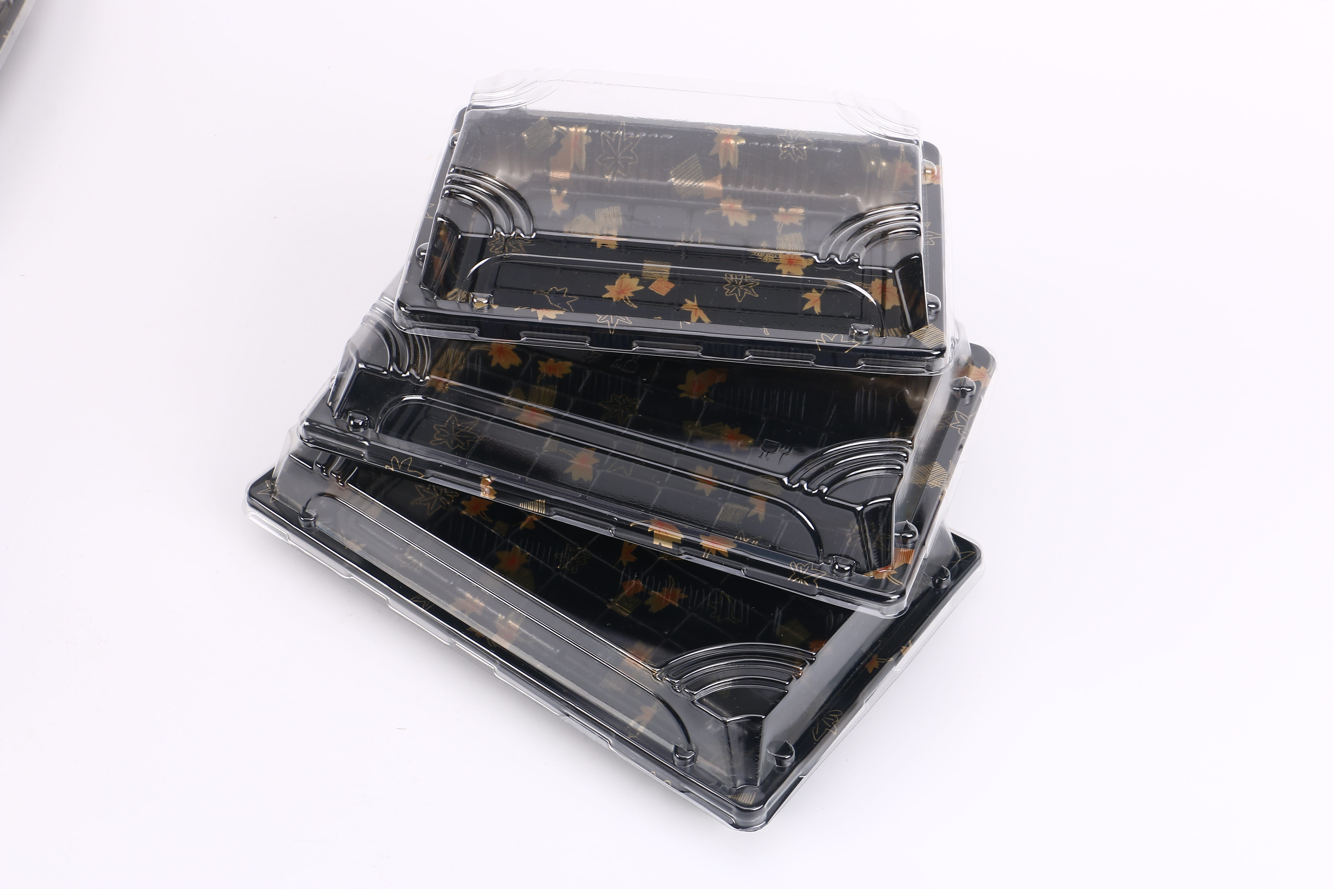 Black/Golden Bottom With Clear Lid SUSHI Box Plastic Take Away Disposable Tableware