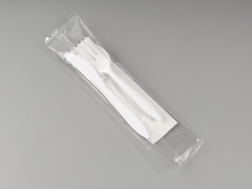 4PCS Tableware Plastic Fork Knife Spoon Napkins Sets Clear Color Plastic Tableware 